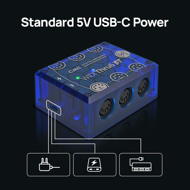 CME WIDI Thru6 BT - 2-in-6-out MIDI Thru/Split with 5-pin