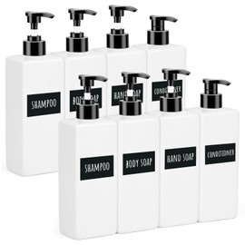 Segbeauty Shampoo Dispenser, Pack of 8, 500 ml Soap Dispenser, White, Shampoo Dispenser for Shower, Plastic Soap Dispenser with Waterproof Labels, Kitchen Soap Dispenser Set
