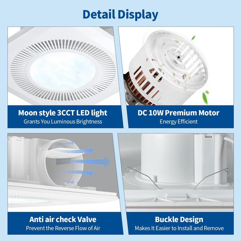 Bathroom Vent Fan with Light, Bathroom Exhaust Fan with LED