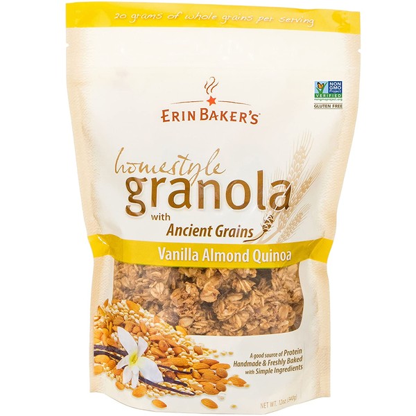 Erin Baker's Homestyle Granola, Vanilla Almond Quinoa, Gluten-Free, Ancient Grains, Vegan, Non-GMO, Cereal, 12-ounce bag