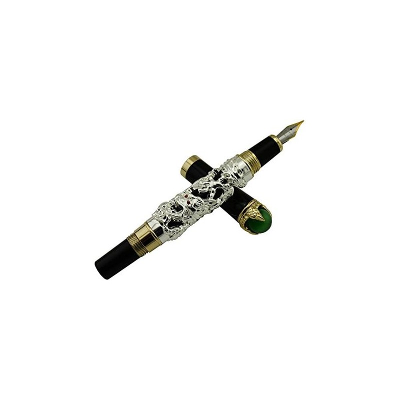 Jinhao - Pluma estilográfica de dragón de plata antigua, punta