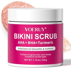 Bikini Scrub with 10% AHA+BHA and Turmeric for Bikini Underarm Area, Removes Ingrown Hairs and Shaving Bumps, Moisturizes and Nourishes Skin, Evens Skin Tone, Exfoliates, 220g