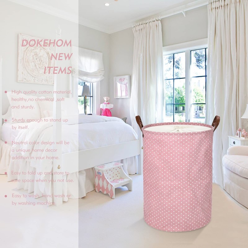 DOKEHOM 20 Inch Thickened Foldable Round Storage Laundry Baskets, Cotton