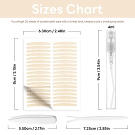 720PCS Double Eyelid Tape Lace Mesh Droopy Eyelid Lifter Waterproof Eye Lift Tape 20 Sheets Lace Pearl Base 18m Size Invisible Eyelid Tape with Eyelid Lifter Strips Tools