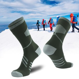 Agdkuvfhd Men Waterproof Socks for Hiking, Thick Warm Quick Dry Neoprene Wading Fly Fishing Kayaking Water Sports Crew Socks 1 Pair, Large, Army Green & Grey