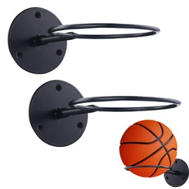 2 Pieces Metal Ball Rack for Basketball, Display Ball Holder for Basketball, Wall Mount Sports Ball Rack, Wall Mount Ball Rack, Ball Wall Mount for Basketballs, Football, Volleyball (Black)