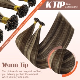 Sunny Hair Highlight Ktips Hair Extensions Human Hair Brown 16in K Tip Hair Extensions Real Human Hair Medium Brown Highlight Caramel Blonde Keratin Hair Extensions Ktip Remy Hair Extensions K Tip 50g
