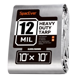 SpacEver 10x10 FT Tarp Waterproof, 12 Mil Tarps Heavy Duty Waterproof Multipurpose Protective Cover UV Resistant Rip & Tear Resistant with Grommets Reversible for Home Boats Cars Camping