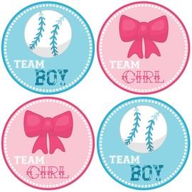 Baseball and Bow Gender Reveal Stickers by Adore By Nat - Team Boy or Team Girl Labels for Baby Shower Party Favors and Decorations (2" - Set of 30 Stickers)