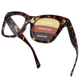 FONHCOO Progressive Reading Glasses for Women Square Blue Light Blocking Computer Glasses Oprah Style Oversized Readers(Tortoise 2.5)