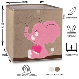 LIFENEY Children's Storage Box with Elephant Motif, Toy Box with Animal Motif, Suitable for Cube Shelves, Organiser Box for the Children's Room, Storage Basket Children