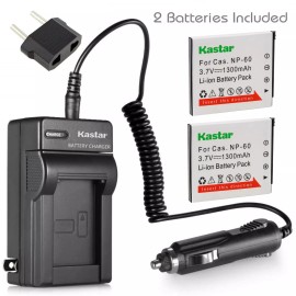 Kastar NP-60 CNP60  for Casio Exilim EX-FS10 EX-S10 EX-S12 EX-Z9 EX-Z19 EX-Z20 - 1 Regular Charger + 2 Batteries