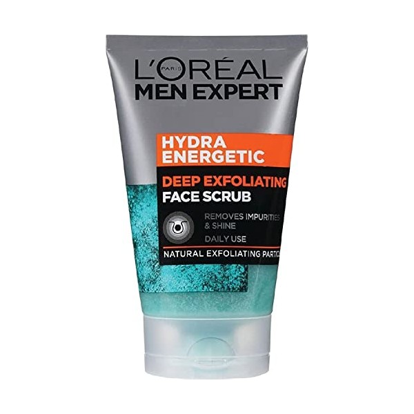 L'Oréal Men Expert Face Scrub, Hydra Energetic Deep Exfoliating Face Wash for Men 100 ml