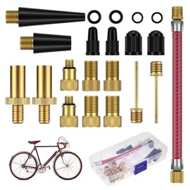 Bicycle Valve Adapter Set, 21 Pieces Compressor Valve Adapter Air Pump AV Adapter Car Valve Adapter and French Valve Adapter Cone Adapters Ball Needles for SV AV DV All Bicycle Pump Air Pump
