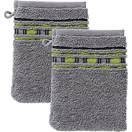Erwin Müller Set of 2 Terry Towelling Wash Mitt Grey/Green Size 16 x 21 cm