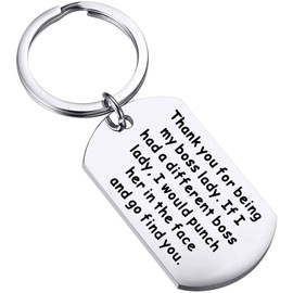 BEKECH Boss Lady Gifts Female Boss Gift Keychain Thank You for Being My Boss Lady If I Had A Different I Would Punch Her And Find You Boss's Day Gift Funny Bag Gifts for Boss Lady Leader (silver)