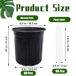 Qyyiguf 60 Pcs 1 Gallon Plant Nursery Pots,Plastic Pots with Drainage Holes,Garden Flower Container Seedling Pot with White Label for Planting,Cuttings,Transplanting,Home Garden(Black)