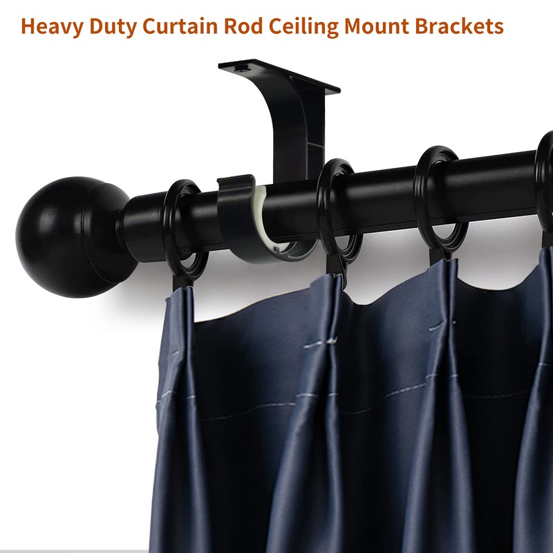 8 Pack Ceiling Curtain Rod Brackets, Aluminum Black Curtain Rod