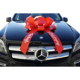CarBowz Big Car Bow, Happy Anniversary, Giant 30" Bow, Non Scratch Magnet, Weather Resistant Vinyl (Red)