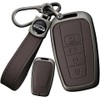 SANRILY Keyless Metal 4 Button Key Fob Cover Compatible with Toyota Camry 2018-2024 RAV4 Corolla Avalon C-HR Prius GT86 Highlander Leather Key Case Shell with Keychain Brown