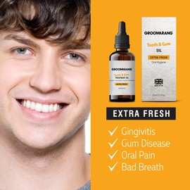 Groomarang Gum Oil - Made from 100% Pure Botanical Oils (Extra Fresh) Convenient Dropper Bottle for Accurate Dispensing 30ml Includes Stainless Steel Tongue Scraper