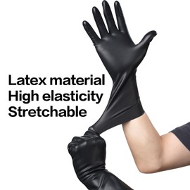 KLVEU Short Latex Gloves Black Costume Gloves for men and Women Cosplay Party (M)