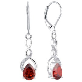 YL Dangle Drop Earrings Sterling Silver Infinity Leverback Earrings Pear Cut Garnet Jewelry Gifts for Moms