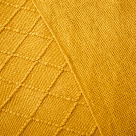 Counfeisly Acrylic Knitted Throw Blanket, Lightweight and Soft Cozy Decorative Woven Blanket with Tassels for Couch, Bed, Sofa, Travel, Suitable for All Seasons, 50 x 60 Inches, Mustard Yellow