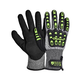 SAFEYEAR Level 5 Cut Resistant Gloves, Nitrile Sand Coated with TPR Impact Protection, Yellow Non-Slip Anti-Vibration Safety Work Gloves with Touch Screen, Size L