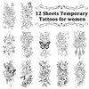 Acevegue Temporary Tattoos for Women, 12 Sheets Realistic Black Half