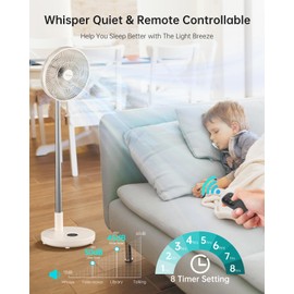 TriPole Foldable Standing Fan 12" Portable Rechargeable Battery Pedestal Fan with Remote, Timer Setting, Height Adjustable, for Home Office, 6 Speed, 12000mAh (Beige)