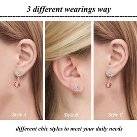 Austrian Crystal Front Back 2 in 1 Square Cushion Drop Earrings for Women 14K Gold Plated Hypoallergenic Earring Jackets (Rose Peach)