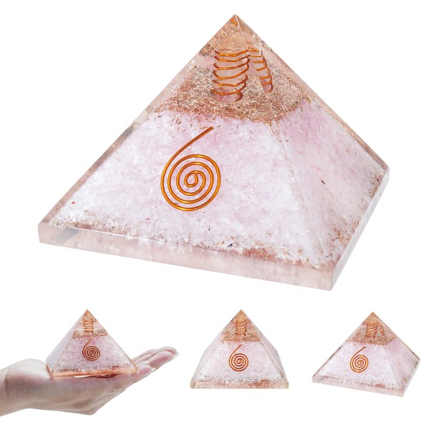 Crocon Rose Quartz pyramid healing stone gemstone pyramid stones reiki crystal chakra divination collection organite home enlightened 2.5 inch app.