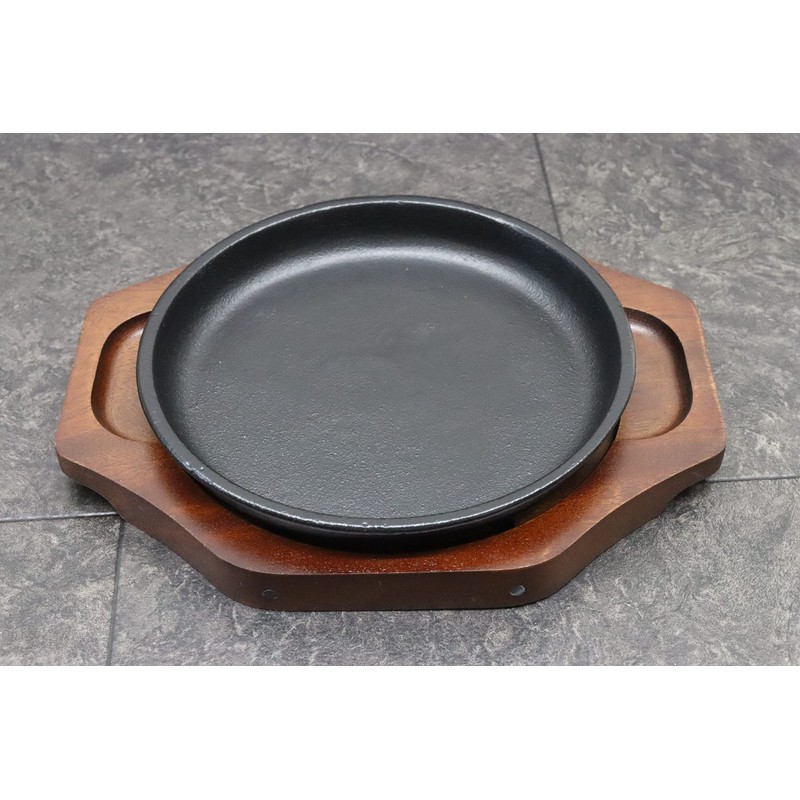 Asahi Steak Plate (with Wooden Base) Iron Casting, Hot Tray,
