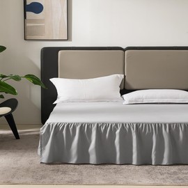 Bed Skirt Queen Size Ruffled Bed Skirt with Split Corners, Queen Bed Skirt 16 Inch Drop, TSUTOMI Queen Size Bed Skirt Light Grey for Ruffled Bed Skirt with Split Corners, Bed Skirt Queen Size