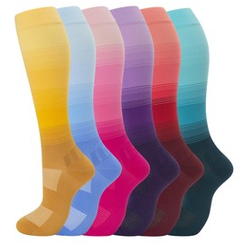 fenglaoda 6 Pairs Compression Socks for Women & Men Knee High Cute Circulation Socks for Nurse Pregnant Travel Athletic