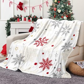 Galoker Christmas Throw Blanket Snowflake Couch Blanket Super Soft Flannel Throw Blanket Winter Plush Fuzzy Warm Bed Blanket Christmas Holiday Decor for Couch Bed 50"X60"