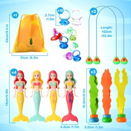 ZCOINS Diving Pool Toys Set, 20pcs Swimming Pool Toys Set with Mermaid, Diving Seaweed, Swimming Sinkers, Gem Rings, Underwater Diving Game Pool Training Toys for Kids Summer Swimming Pool