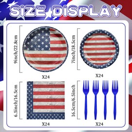 96 Pieces Patriotic Tableware Set Party Supplies - American Flag Pattern Disposable Dinnerware with Paper Plates, Napkins, Forks for Fourth of July, Memorial Day, Veterans Day BBQ Picnic Favors