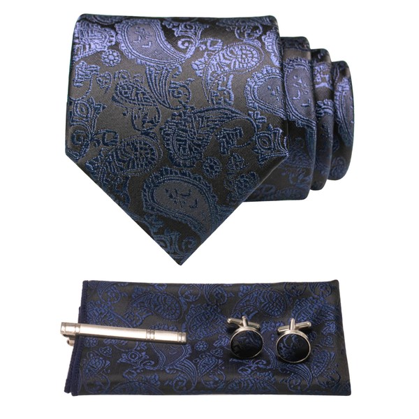 JEMYGINS Men's Necktie, Paisley Pattern, Pin, Cuffs, Button, Chief, Business,