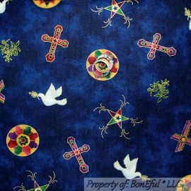 Timeless Treasures Fabric BonEful Fabric FQ Cotton Quilt Blue God Easter CROSS Dove Bird Star Christian US