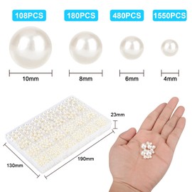 FIHODONE Pack of 2300 Beads for Threading, 4/6/8/10 mm Beige White Beads Set for Bracelets, Faux Pearl, Freshwater Pearls for Threading, for Pearl Necklace, Wedding Decoration, Vase Fillers