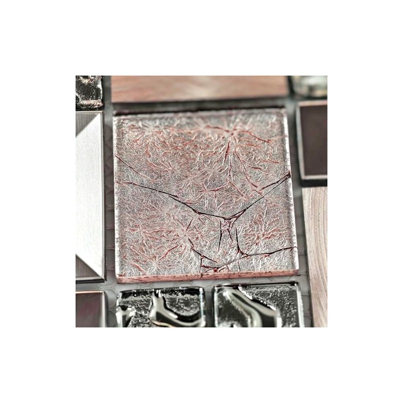 Hominter Metal & Glass Mosaic Tile – Silver & Rose