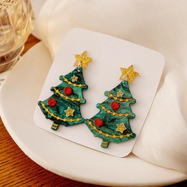 Christmas Tree Earrings for Women Sparkling Colored Christmas Tree Earrings Acrylic Xmas Tree Dangle Earrings Holiday Earrings Christmas Jewelry Gift (A)