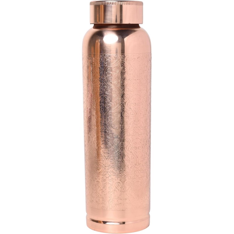 ANCIENTIMPEX Pure Copper Water Bottle Etching Pattern Jointless 900 Ml