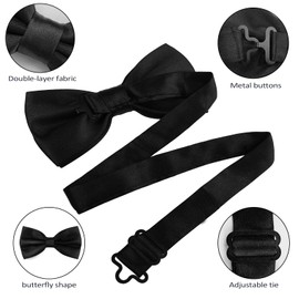 Mesybveo Pack of 2 Men's Bow Ties, Black, Bow Tie Suit Men, Bow Tie Self Tie with Hook Closure and Adjustable Band, Classic Pre-tied Bow Tie, Handmade, for Weddings, Festivals, black