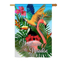 Breeze Decor H105053-BO Tropical Paradise Garden Friends Birds Decorative Vertical House Flag, 28"x 40", Multi-Color