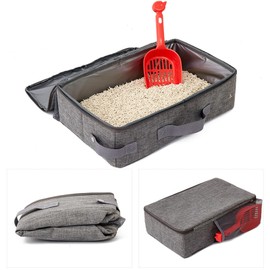Felenny Portable Cat Litter Tray Collapsible Cat Litter Tray with Lid and Scoop, Leak-Proof Cat Litter Tray for Outdoors, Hotel, Camping, Travel
