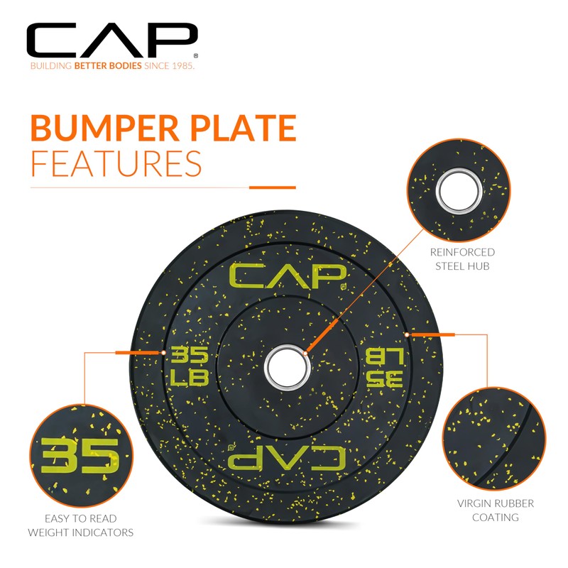 CAP Barbell Economy - Speckled Olympic Bumper Plate with Yellow