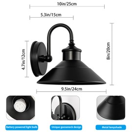 JOESA Battery Operated Wall Sconce Set of 2, Black Vintage Wireless Industrial Cordless Battery Powered Wall Sconces, for Bedroom Farmhouse Gallery